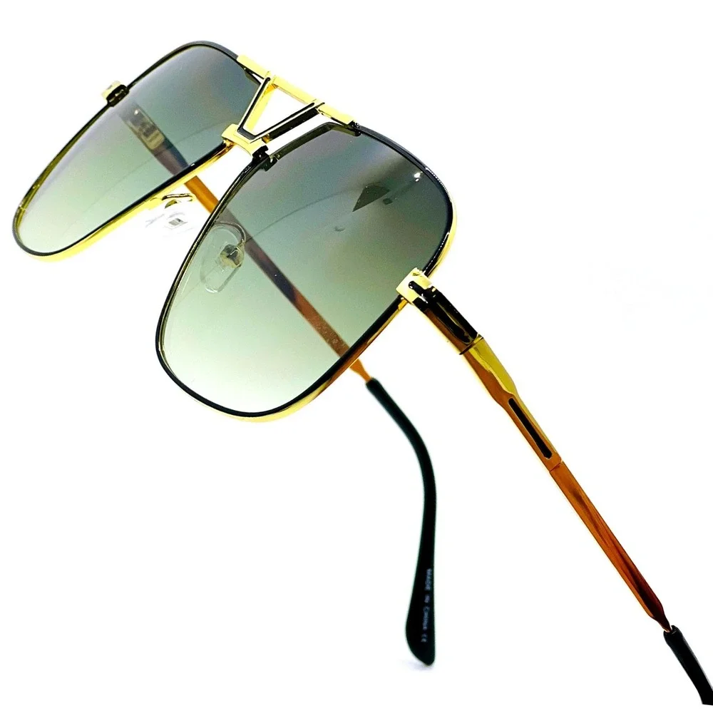 Sunglasses Gold‎ Frame Square Lens Fashion Men Retro Classic Shades Street Wear